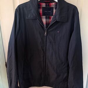 Tommy Hilfiger Navy Lightweight Zip Jacket with Plaid Lining